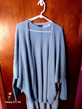 Doublju Light Blue Open-Front Knit Cardigan